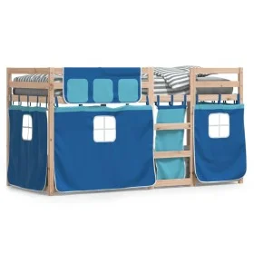 Bunk bed with curtains solid blue pine wood 90x200 cm by vidaXL, Beds and slatted bases - Ref: Foro24-3283929, Price: 164,04 ...