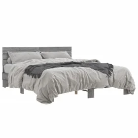 Sonoma gray metal engineered wood bed frame 160x200 cm by vidaXL, Beds and slatted bases - Ref: Foro24-3280140, Price: 150,71...