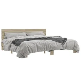 Sonoma oak metal engineered wood bed frame 200x200 cm by vidaXL, Beds and slatted bases - Ref: Foro24-3280128, Price: 157,17 ...