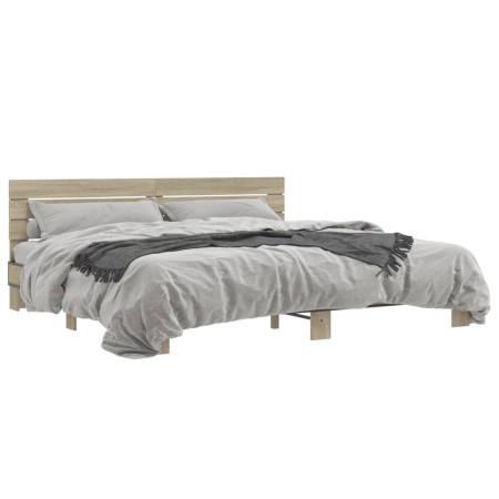 Sonoma oak metal engineered wood bed frame 200x200 cm by vidaXL, Beds and slatted bases - Ref: Foro24-3280128, Price: 159,09 ...