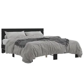 Engineered wood and black metal bed frame 160x200cm by vidaXL, Beds and slatted bases - Ref: Foro24-3280137, Price: 151,58 €,...