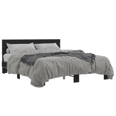 Estructura de cama madera de ingeniería y metal negro 160x200cm de vidaXL, Camas y somieres - Ref: Foro24-3280137, Precio: 15...