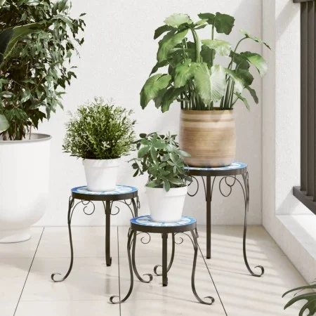 Soportes para plantas 3 uds cerámica azul y blanco de vidaXL, Soportes para macetas - Ref: Foro24-4003394, Precio: 81,59 €, D...