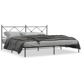 Bed frame with black metal headboard 193x203 cm by vidaXL, Beds and slatted bases - Ref: Foro24-376508, Price: 124,48 €, Disc...