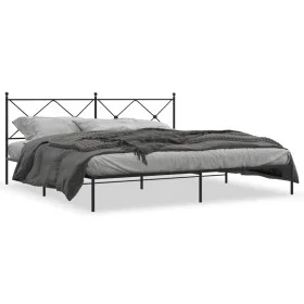 Bed frame with black metal headboard 193x203 cm by vidaXL, Beds and slatted bases - Ref: Foro24-376508, Price: 122,46 €, Disc...