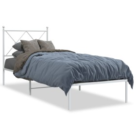 Metal bed frame with white headboard 75x190 cm by vidaXL, Beds and slatted bases - Ref: Foro24-376541, Price: 69,82 €, Discou...