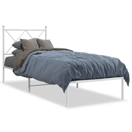 Metal bed frame with white headboard 75x190 cm by vidaXL, Beds and slatted bases - Ref: Foro24-376541, Price: 68,70 €, Discou...