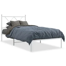 Metal bed frame with white headboard 90x190 cm by vidaXL, Beds and slatted bases - Ref: Foro24-376543, Price: 72,26 €, Discou...