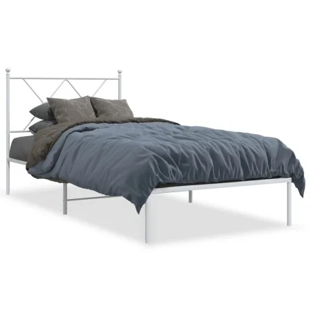 Bettgestell aus Metall mit weißem Kopfteil 90x190 cm von vidaXL, Betten und Lattenroste - Ref: Foro24-376543, Preis: 72,25 €,...