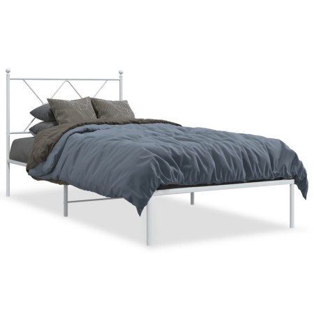 Bettgestell aus Metall mit weißem Kopfteil 90x190 cm von vidaXL, Betten und Lattenroste - Ref: Foro24-376543, Preis: 73,45 €,...