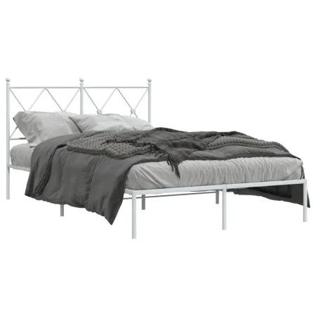 Metal bed frame with white headboard 120x190 cm by vidaXL, Beds and slatted bases - Ref: Foro24-376548, Price: 105,45 €, Disc...
