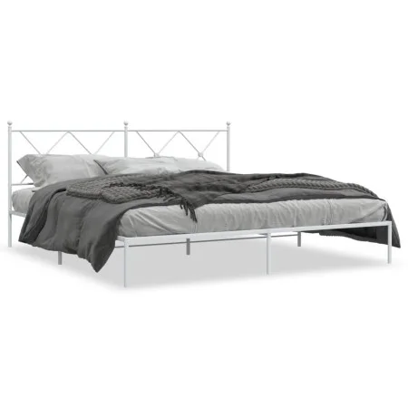 Estructura de cama de metal con cabecero blanco 180x200 cm de vidaXL, Camas y somieres - Ref: Foro24-376555, Precio: 120,12 €...