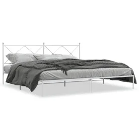 Metal bed frame with white headboard 193x203 cm by vidaXL, Beds and slatted bases - Ref: Foro24-376557, Price: 122,46 €, Disc...