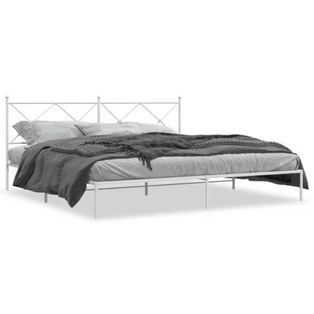 Bettgestell aus Metall mit weißem Kopfteil 193x203 cm von vidaXL, Betten und Lattenroste - Ref: Foro24-376557, Preis: 122,46 ...