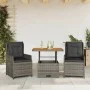Sillas y mesita de jardín con cojines 3 piezas ratán PE gris de vidaXL, Conjuntos de jardín - Ref: Foro24-3262768, Precio: 41...