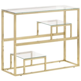 Goldene Edelstahl-Konsolentisch mit gehärtetem Glasplatte. von vidaXL, Seitentische - Ref: Foro24-350010, Preis: 151,69 €, Ra...