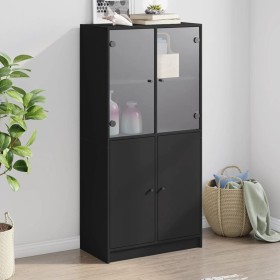 Aparador alto con puertas madera ingeniería negro 68x37x142 cm de vidaXL, Aparadores - Ref: Foro24-3295865, Precio: 130,34 €,...