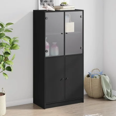 Tall sideboard with black engineered wood doors 68x37x142 cm by vidaXL, Sideboards - Ref: Foro24-3295865, Price: 128,73 €, Di...