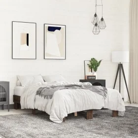 Engineered wood bed frame oak brown metal 140x200 cm by vidaXL, Beds and slatted bases - Ref: Foro24-845861, Price: 91,62 €, ...