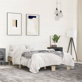 Sonoma oak metal engineered wood bed frame 120x200 cm by vidaXL, Beds and slatted bases - Ref: Foro24-845863, Price: 85,41 €,...