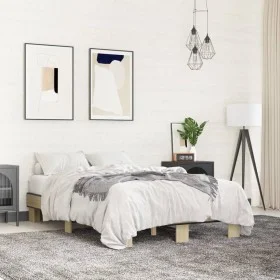 Sonoma oak metal engineered wood bed frame 120x200 cm by vidaXL, Beds and slatted bases - Ref: Foro24-845863, Price: 84,59 €,...