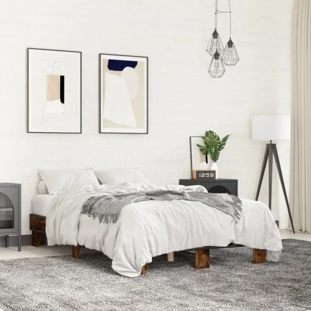 Engineered wood bed frame metal smoked oak 120x190cm by vidaXL, Beds and slatted bases - Ref: Foro24-845889, Price: 77,77 €, ...