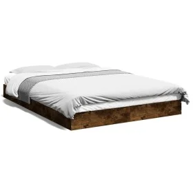 Smoked oak engineered wood bed frame 135x190cm by vidaXL, Beds and slatted bases - Ref: Foro24-842046, Price: 82,99 €, Discou...