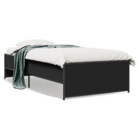 Engineered wood and black metal bed frame 90x200 cm by vidaXL, Beds and slatted bases - Ref: Foro24-845241, Price: 76,91 €, D...