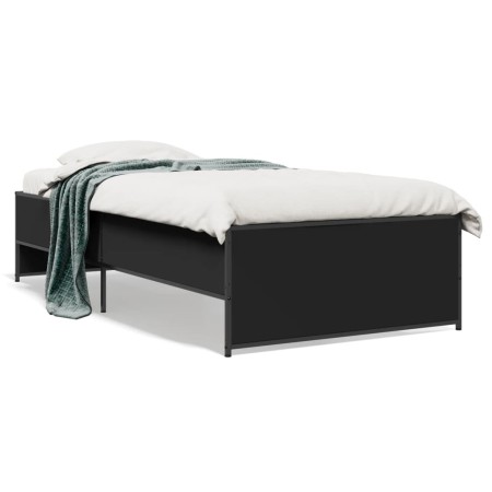 Engineered wood and black metal bed frame 90x200 cm by vidaXL, Beds and slatted bases - Ref: Foro24-845241, Price: 77,43 €, D...