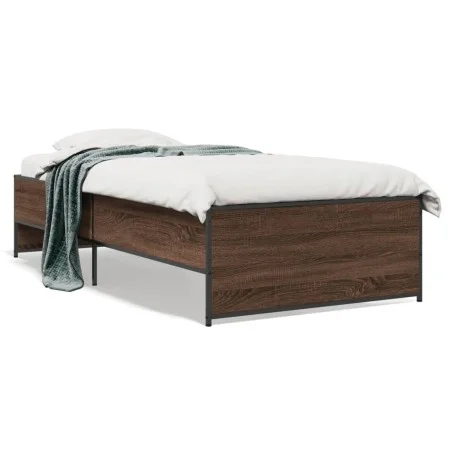 Engineered wood metal bed frame brown oak 75x190 cm by vidaXL, Beds and slatted bases - Ref: Foro24-845255, Price: 72,08 €, D...