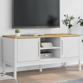 Mueble de TV FLORO madera maciza de pino blanco 114x43x55 cm