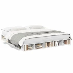 White engineered wood bed frame 200x200 cm by vidaXL, Beds and slatted bases - Ref: Foro24-3280447, Price: 169,05 €, Discount: %