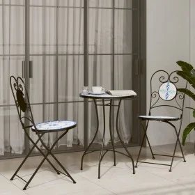 Blue and White Ceramic and Iron Mosaic Bistro Set by vidaXL, Garden sets - Ref: Foro24-3216353, Price: 209,37 €, Discount: %