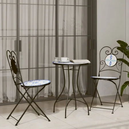 Blau-weißes Bistro-Set aus Keramik und Eisenmosaik von vidaXL, Gartensets - Ref: Foro24-3216353, Preis: 208,50 €, Rabatt: %