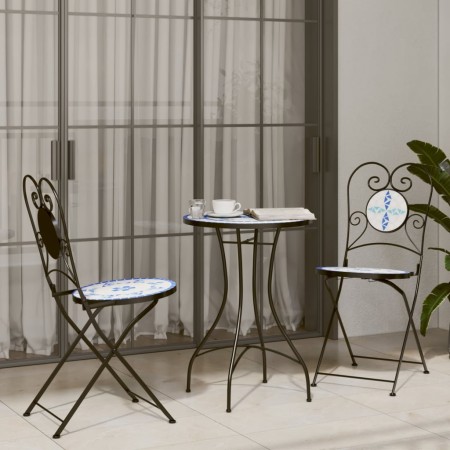 Blau-weißes Bistro-Set aus Keramik und Eisenmosaik von vidaXL, Gartensets - Ref: Foro24-3216353, Preis: 208,71 €, Rabatt: %