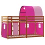 Litera con cortinas madera maciza de pino rosa 80x200 cm