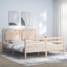 Double bed frame with solid wood headboard by vidaXL, Beds and slatted bases - Ref: Foro24-3194056, Price: 154,23 €, Discount: %