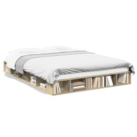 Sonoma oak engineered wood bed frame 150x200 cm by vidaXL, Beds and slatted bases - Ref: Foro24-3280470, Price: 151,78 €, Dis...