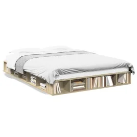 Sonoma oak engineered wood bed frame 150x200 cm by vidaXL, Beds and slatted bases - Ref: Foro24-3280470, Price: 149,96 €, Dis...