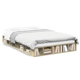 Sonoma oak engineered wood bed frame 135x190 cm by vidaXL, Beds and slatted bases - Ref: Foro24-3280498, Price: 139,17 €, Dis...