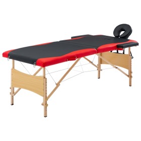 Camilla de masaje plegable 2 zonas madera negro y rojo