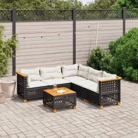 6-teiliges Gartensofa-Set und Kissen aus schwarzem Kunststoff-Rattan. von vidaXL, Gartensets - Ref: Foro24-3261830, Preis: 42...