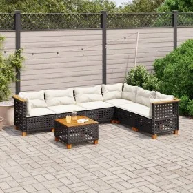 7-teiliges Gartensofa-Set mit schwarzen synthetischen Rattankissen von vidaXL, Gartensets - Ref: Foro24-3261866, Preis: 506,7...