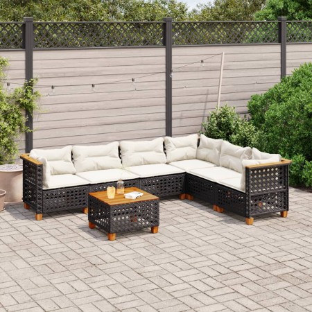 7-teiliges Gartensofa-Set mit schwarzen synthetischen Rattankissen von vidaXL, Gartensets - Ref: Foro24-3261866, Preis: 514,1...