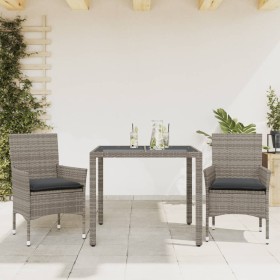 Garten-Essgruppe, 3-teilig, mit synthetischem Rattan und grauem Glas-Kissen. von vidaXL, Gartensets - Ref: Foro24-3278555, Pr...