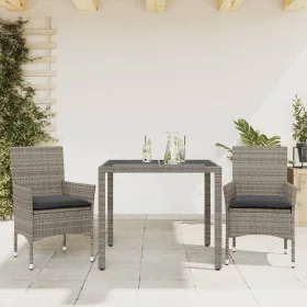 Garten-Essgruppe, 3-teilig, mit synthetischem Rattan und grauem Glas-Kissen. von vidaXL, Gartensets - Ref: Foro24-3278555, Pr...