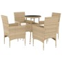 Garden dining set 5 pieces with beige glass synthetic rattan cushions by vidaXL, Garden sets - Ref: Foro24-3278626, Price: 30...