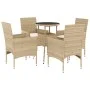 Garten-Essgruppe, 5-teilig, mit Kissen aus beigem synthetischem Rattan aus Glas von vidaXL, Gartensets - Ref: Foro24-3278626,...