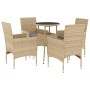 Garden dining set 5 pieces with beige glass synthetic rattan cushions by vidaXL, Garden sets - Ref: Foro24-3278624, Price: 28...