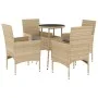 Set comedor jardín 5 pzas cojines ratán sintético vidrio beige de vidaXL, Conjuntos de jardín - Ref: Foro24-3278624, Precio: ...